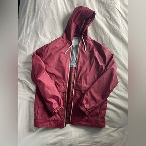 Red Weather Proof Vintage Hooded Zip-Up Rain Jacket